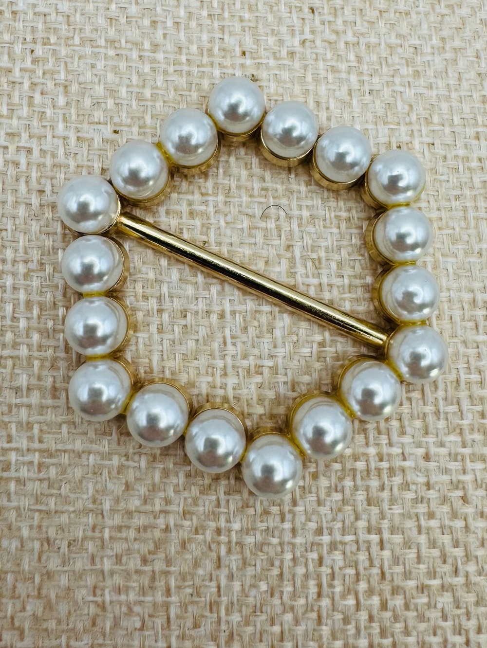 Faux Pearl Gold Tone Hexagon Scarf Tie Buckle